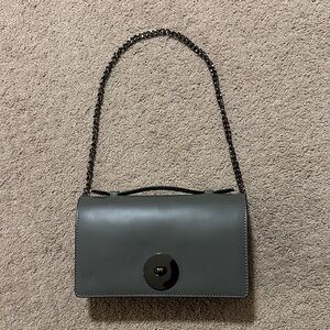 Elegant Gray Chain Shoulder Italian Leather Bag